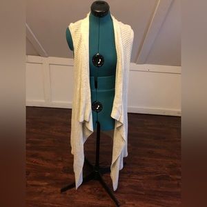 🧺H by Halston Cream Knit Long Open Cardigan Vest, M